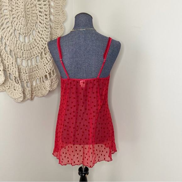 Vintage Y2K Red Heart Flocked Velvet Sheer Chemise Babydoll Slip Size Large - Picture 4 of 4